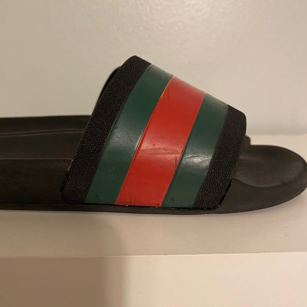 Gucci Black Slides with Green and Red Stripe